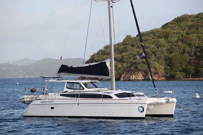 Private Full Day, Fun Day Aboard SY Mazu - Luxury Gemini Legacy Catamaran - Passing the Ledges of Little St. James